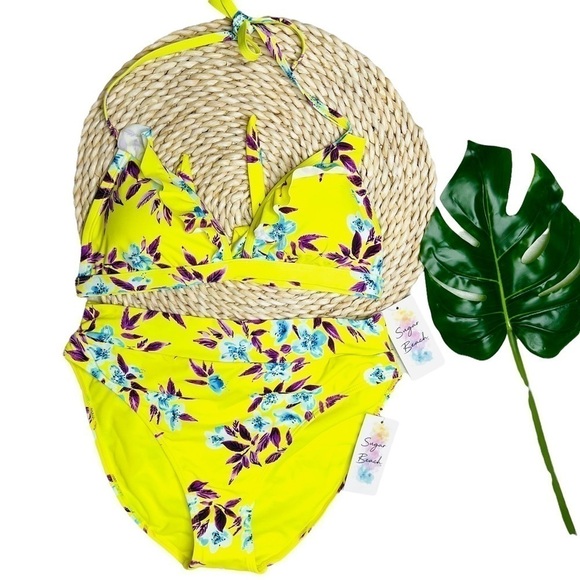 Sugar Beach Neon Tropical 2 Piece Bikini Set Size Medium / large New With Tags - Picture 2 of 16